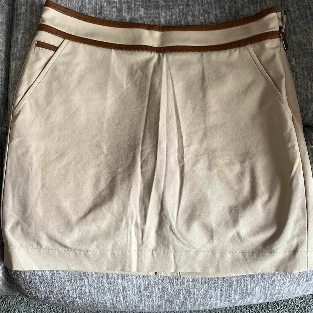 Polo Golf Ralph Lauren Tan Brown Skort Size 10 Leather Trim Golf Tennis - Picture 4 of 11